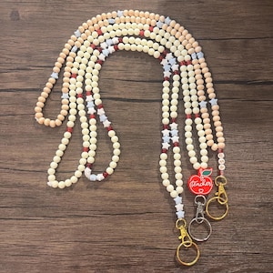 Patriotic Beaded Teacher Lanyard: Red, White & Blue Star ID Badge Holder