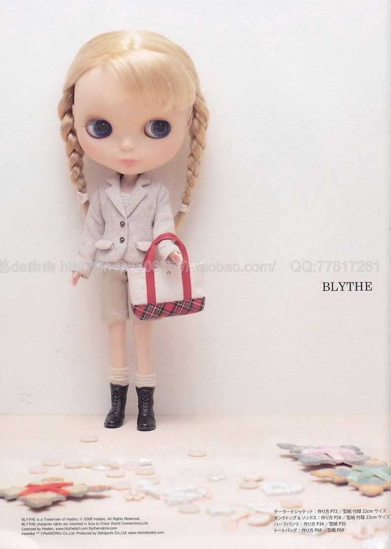 Blythe// Licca // Momoko// petite blythe Doll sewing Outfit book Japanese doll clothes pattern book image 7