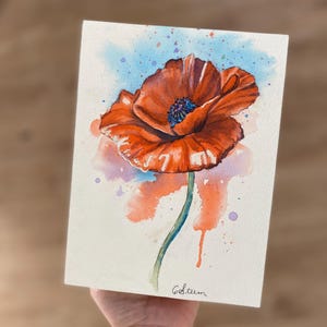 6” x 8” Poppy Watercolour on Birch Wood Panel