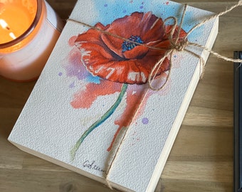 6” x 8” Poppy Watercolour on Birch Wood Panel