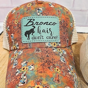 Bronco Script Hair Don't Care Ponytail Hats