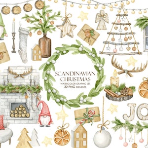 Watercolor rustic Christmas clipart. New Year clipart. Scandinavian Christmas. image 1