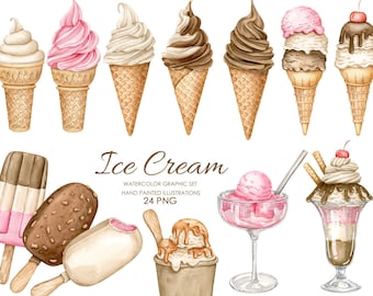 Watercolor Ice cream clipart.  Popsicles Clipart. Summer clipart.