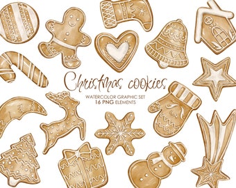 Watercolor Gingerbread Cookies. Christmas cookies clipart. Winter Clipart.