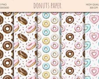 Watercolor donut digital paper.  Donut Png seamless pattern