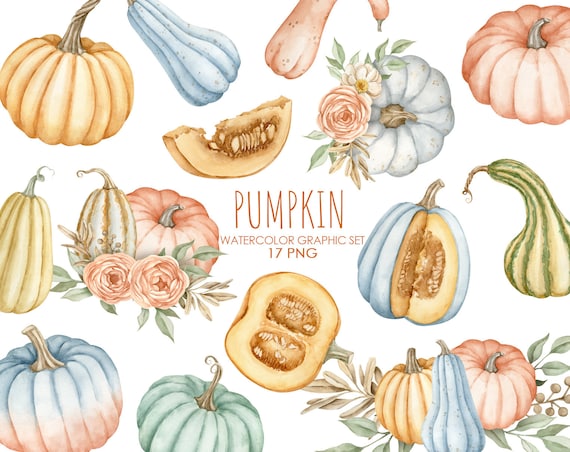 Watercolor Pumpkin Clipart. Autumn Fall Clipart. Half Pumpkin | Etsy
