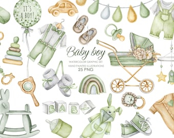 Watercolor Boho Nursery Baby Boy Green Baby Shower