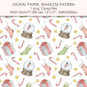 Christmas digital paper. Watercolor Christmas seamless pattern. Christmas clipart.