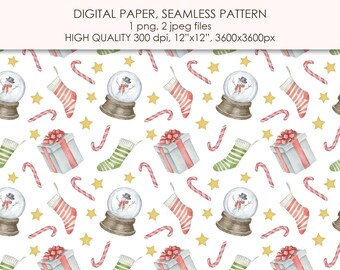 Christmas digital paper. Watercolor Christmas seamless pattern. Christmas clipart.