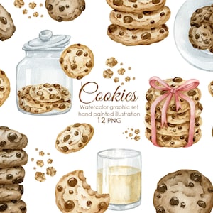 Aquarell Kekse Clipart. Süßigkeiten und Desserts Clipart. Schokokeks.