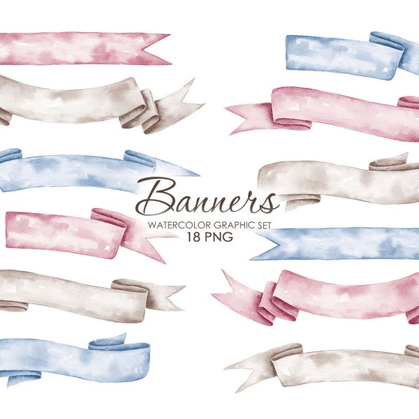 Aquarellband Banner Clipart. Geburtstagsparty Banner. Schilder.