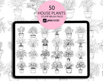 Paquete de sellos Procreate: Plantas en maceta. Sello de plantas de interior. Planta Procreate.