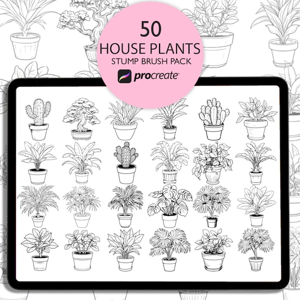 Potplanten Procreate stempelpakket. Stempel van kamerplant. Plant voortplanten.