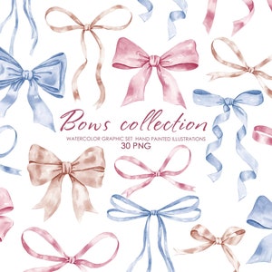 Watercolor ribbon bows clipart. Bows collection. Multicolor Bows. image 1