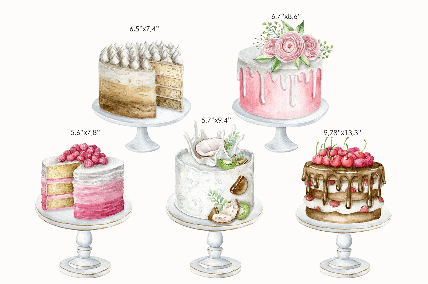 Watercolor Birthday Cake Clipart Set. Wedding Flower Cake Etsy