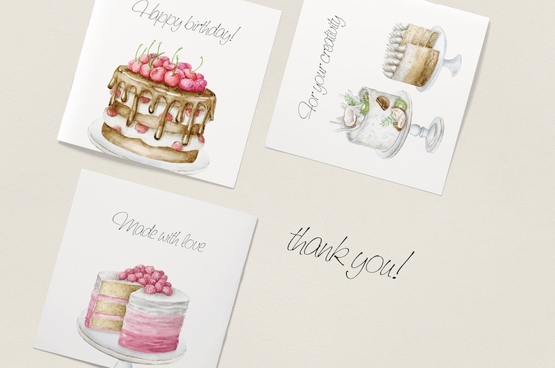 Watercolor birthday cake clipart set. Wedding flower cake clipart. Fruit cake. Logo Cake Design. Food bakery clipart. image 3