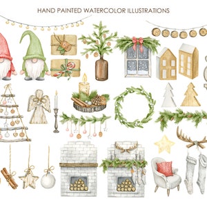 Watercolor rustic Christmas clipart. New Year clipart. Scandinavian Christmas. image 2