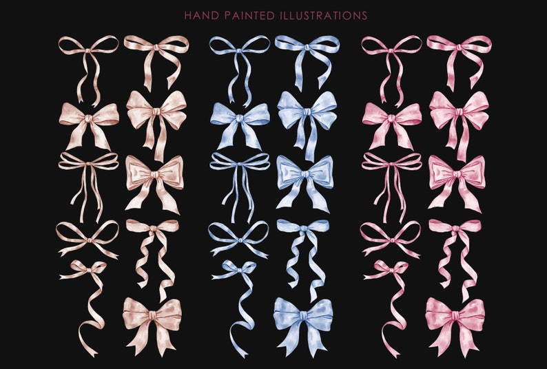 Watercolor ribbon bows clipart. Bows collection. Multicolor Bows. image 3