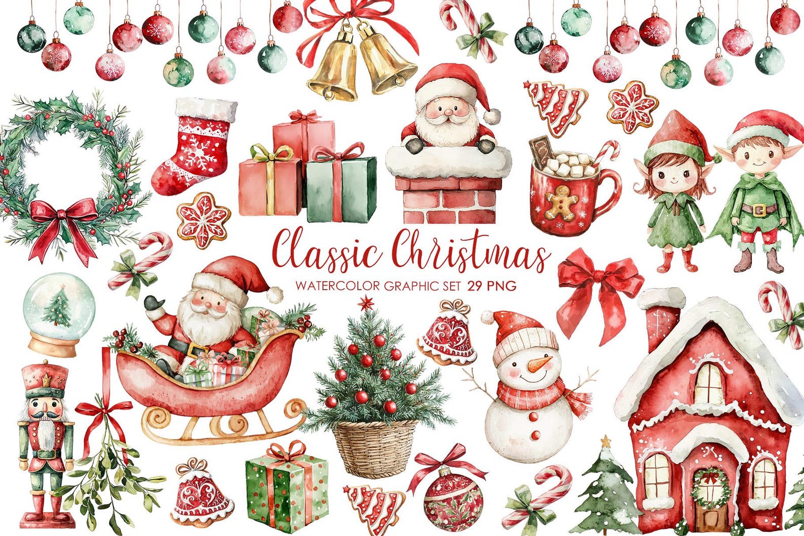 Vintage Christmas Watercolor Clipart. Cozy Christmas Clipart Bundle ...