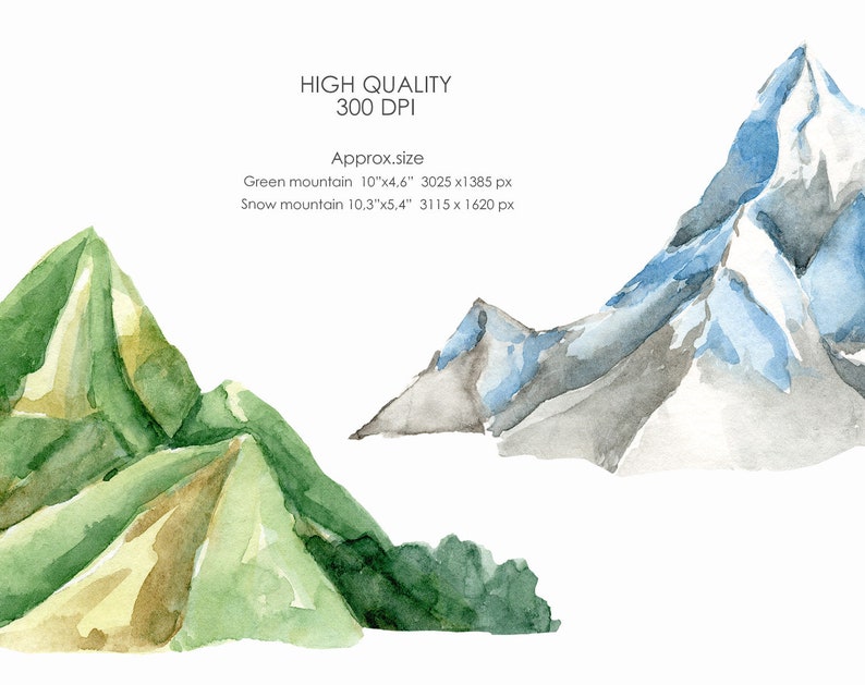 Watercolor Mountain Clipart-Snow Mountain-Forest-Hills hand painted-Mountain graphics-Mountain clip art-Pine trees-Clouds Sun Moon image 3