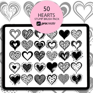 Hearts Procreate Stamps. Heart brush bundle. Valentine procreate brushes