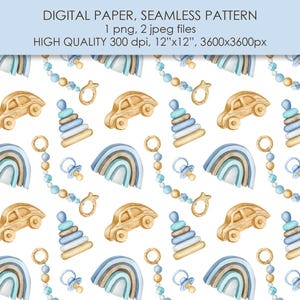 Blue nursery digital paper. Baby boy clipart. Newborn seamless pattern.