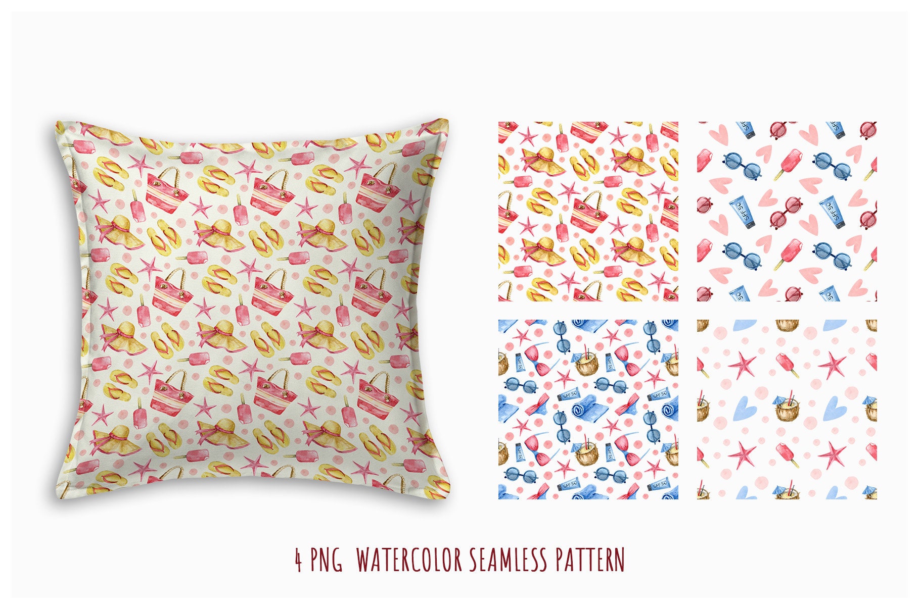 Watercolor Summer Beach Clipart Set PNG Download. Watercolor Traveling ...