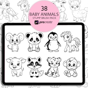 Baby animals Procreate stamp Pack. Nursery cute animals. Procreate Baby Safari animal.