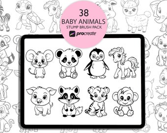 Paquete de sellos Procreate de animales bebés. Vivero de lindos animales. Procrear animal Baby Safari.