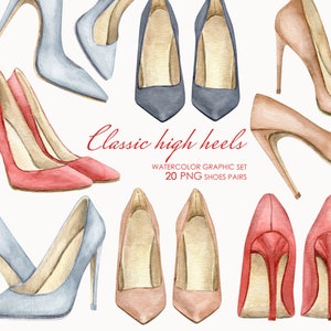 Watercolor womens shoes clipart. High heels clipart. fashion boutique illustration.