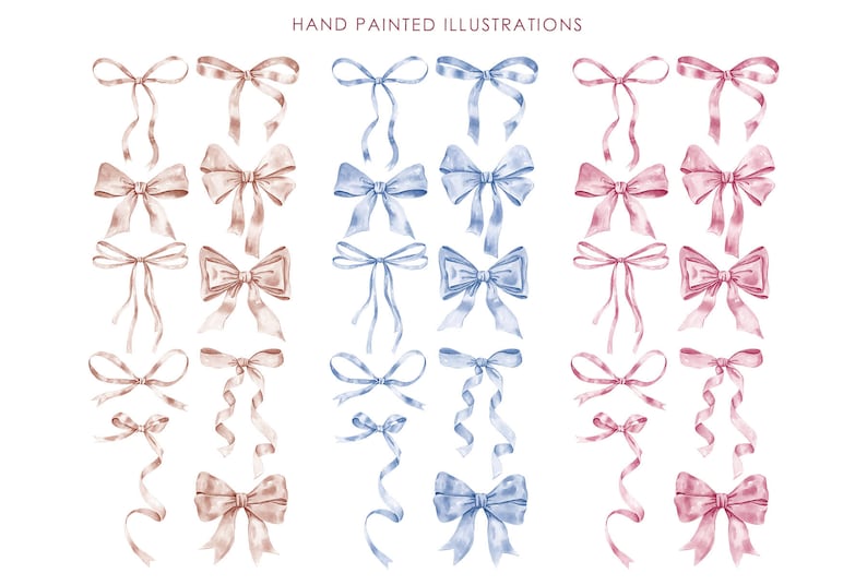 Watercolor ribbon bows clipart. Bows collection. Multicolor Bows. image 2