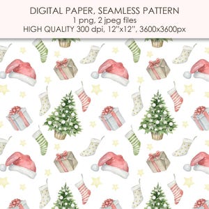 Christmas seamless pattern. Watercolor Christmas digital paper. Christmas clipart.