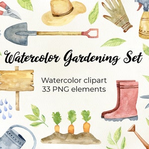 Imágenes Prediseñadas de jardín de acuarela PNG. Acuarela Jardinería Descargar- Acuarela pintada a mano clipart floral-Acuarela de primavera-Suministros de herramientas de jardín