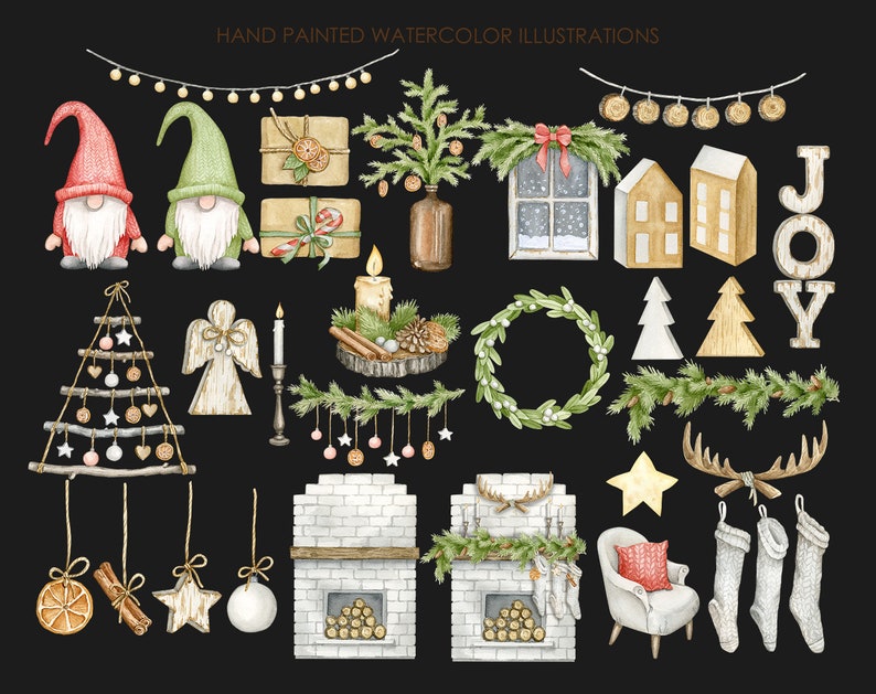 Watercolor rustic Christmas clipart. New Year clipart. Scandinavian Christmas. image 3