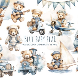 Clipart orsetto acquerello. Orsetto in aereo. Clipart vivaio Boho. PNG baby shower per bambini. Uso commerciale