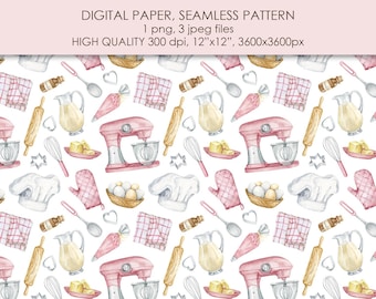 Baking seamless pattern. Kitchen digital paper. Pastry, Bakery Supplies.