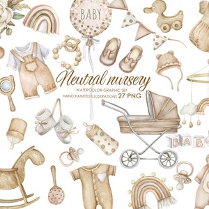 Aquarel boho kwekerij clipart. Neutrale kinderkamer clipart. Babyshower PNG.