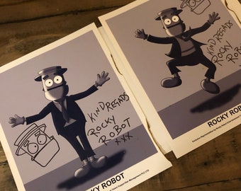 ROCKY ROBOT 10X8 Singed Publicity Photo (two designs including autograph and hand drawn illustration)