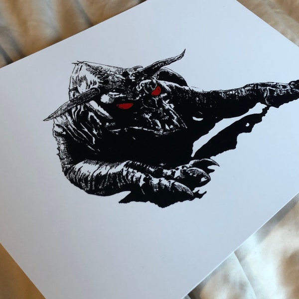 Ghostbusters Terror Dog portrait, B&W with Spot Red print from original