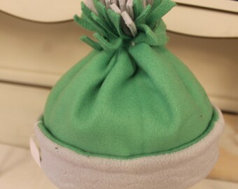 Double Fleece Hat gray and green with pompom