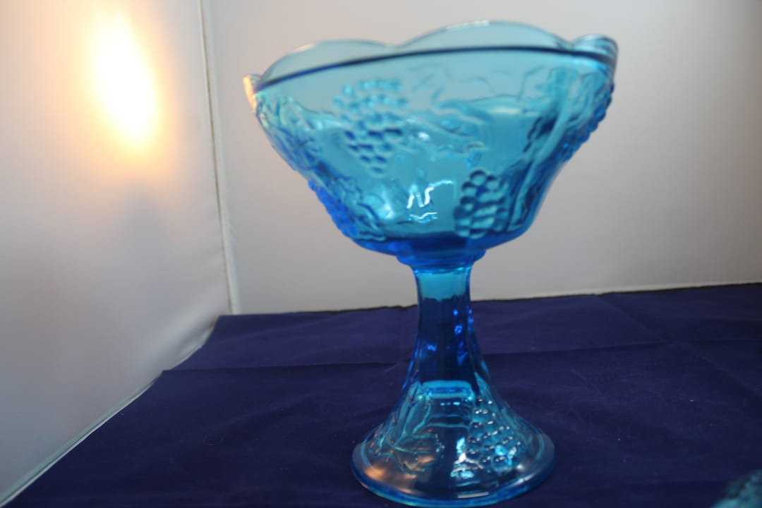 Vintage Tall Footed Candy Dish. Blue Grape Design Etsy