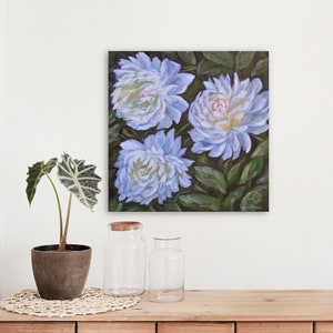 Original peony painting, floral art, white flower art, peony art on canvas, art for the home, flower gift, small artwork, square art, nature