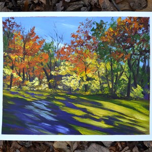 Original Fall Painting on Paper, Autumn Landscape, Woods Scene, Colorful Trees, Texture, Fall Colors, Tree Art, Forest, Branches, Mood, Calm