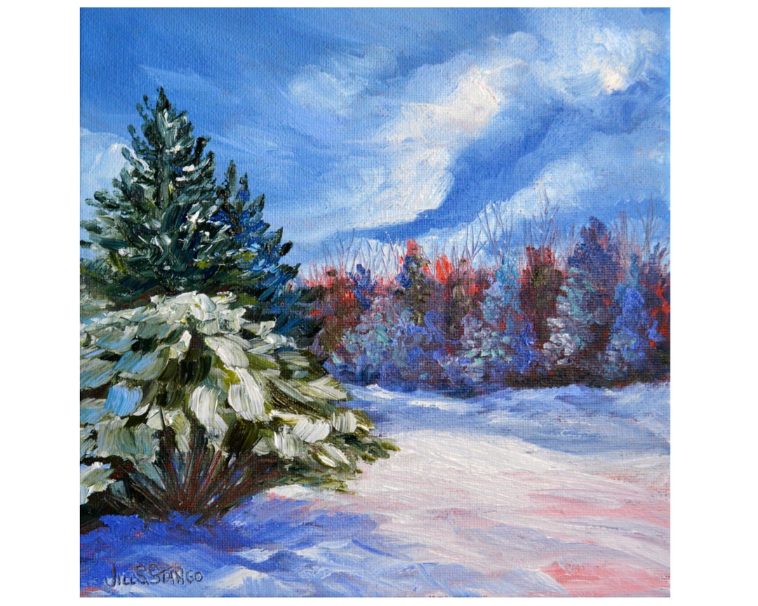 Original Snow Painting, Winter Landscape, Snow Day, Small Canvas Oil ...