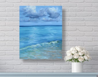 Original havsmålning, strandkonst, vågkonst, turkost vatten, strandälskare, kustdekor, surfing, kustlinje, Florida, Mexikanska golfen
