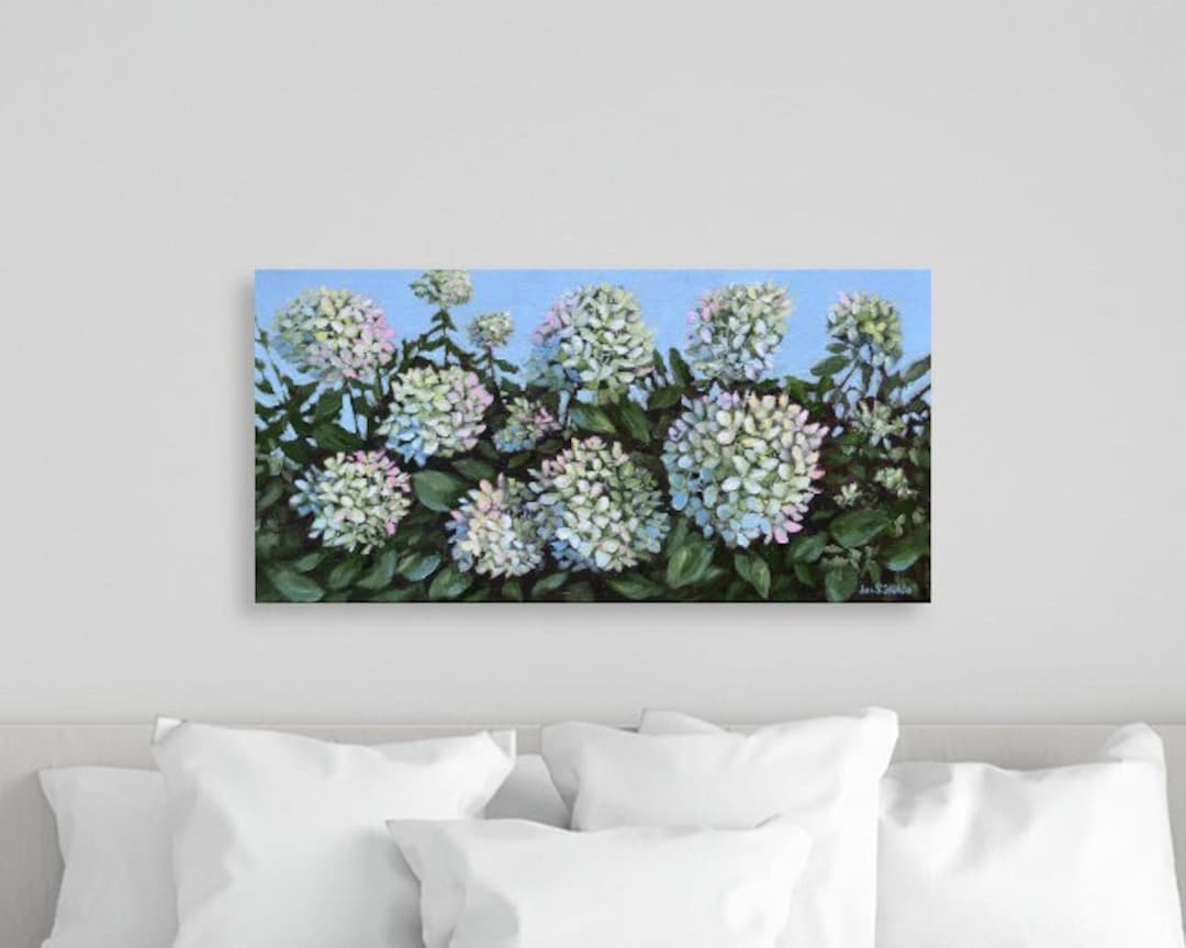 Original Hydrangea Painting, White Hydrangeas, Horizontal Wall Art, Oil Painting of Flowers