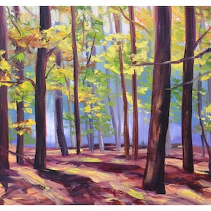 Original Fall Painting on Paper, Autumn Landscape, Woods Scene, Colorful Trees, Texture, Fall Colors, Tree Art, Forest, Branches, Mood, Calm