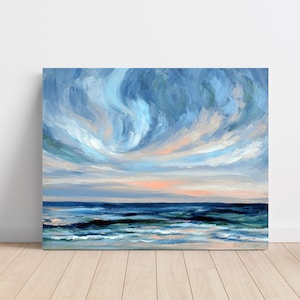 peaceful ocean painting, original beach art, beach sky, beach house decor, small canvas beach painting, seascape, blue skies, art gift