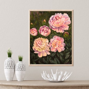 Peony painting original, peony flower art, pink floral art, garden gift, living room wall art, pink peonies, small flower painting