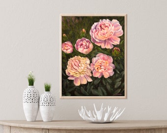 Original Pink Peony Oil Painting, Floral Garden Art (11x14)